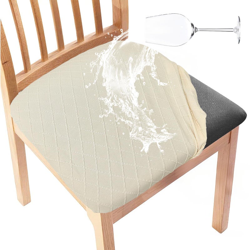 Gute Chair Seat Covers, Dining Room Chair Seat Covers with Ties, Stretch Jacquard Chair Covers Protectors for Dining Room Kitchen Chairs - 4 Pcs, Rhombic-Beige - Image 1